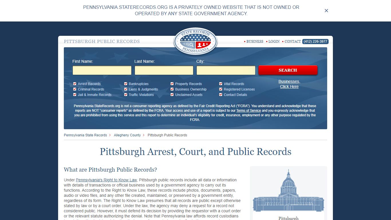 Pittsburgh Arrest, Court, and Public Records